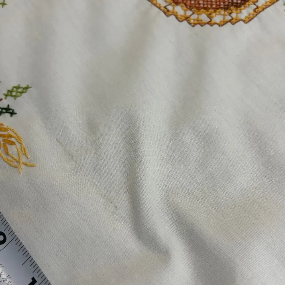 Thanksgiving crosstitch cornucopia table runner fall decor vintage handmade 70s